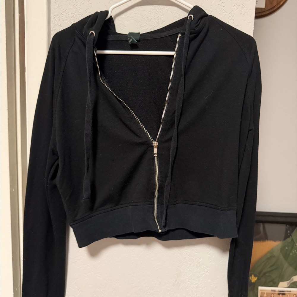Wild Fable Black Cropped Zip-Up Hoodie